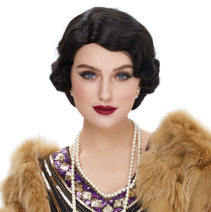 STfantasy 20S Finger Wave Wig Flapper Curly Synthetic Hair for Women 1920s Cosplay Costume Halloween Party Daily Everyday Wear (Black) - Image 3